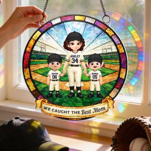 We Caught The Best Baseball Mom - Personalized Suncatcher - Sentimental Mother's Day Gift For Mom, Wife