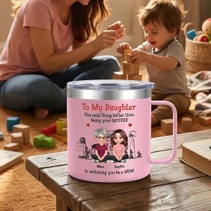 To My Daughter From Mom Dad - Personalized Tumbler With Handle - Heartfelt Mother's Day Gift For Daughter