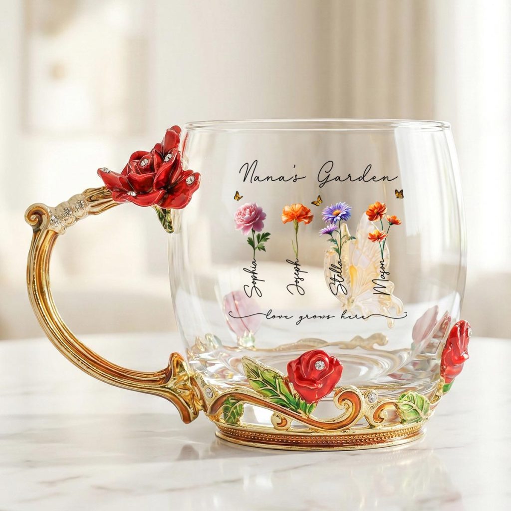 Beautiful Grandma Garden Custom Birth Month Flowers - Personalized Enamel Flower Tea Cup - Gift For Grandma, Mom
