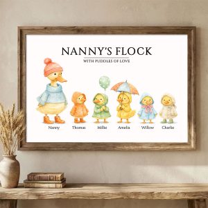 Grandparents Grandma Grandad's Flock With Puddles Of Love - Personalised Poster - Gift For Grandma