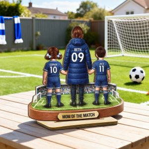 Mom Of The Match - Personalized 2-layered Wooden Plaque – Gift For Football Mom