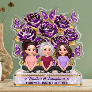 Beautiful Roses Mom And Son Daughter Forever Linked Together - Personalized Acrylic Block Plaque - Gift For Mom