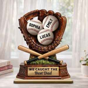 We Caught The Best Dad, Baseball Dad - Personalized 2-layered Wooden Plaque - Father's Day Gift For Dad, Husband